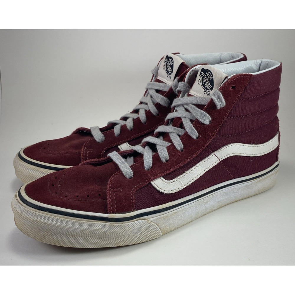 Vans Sk8 Hi Top Burgundy Shoes High Red Skate‎ Women 9 Men 7.5 Suede Leather